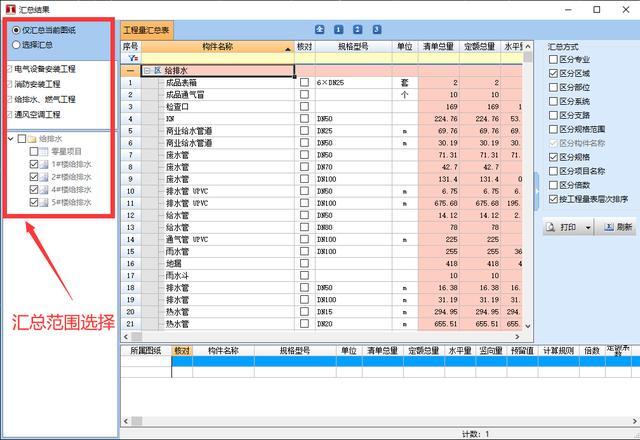 鹏业安装算量软件层次管理及汇总