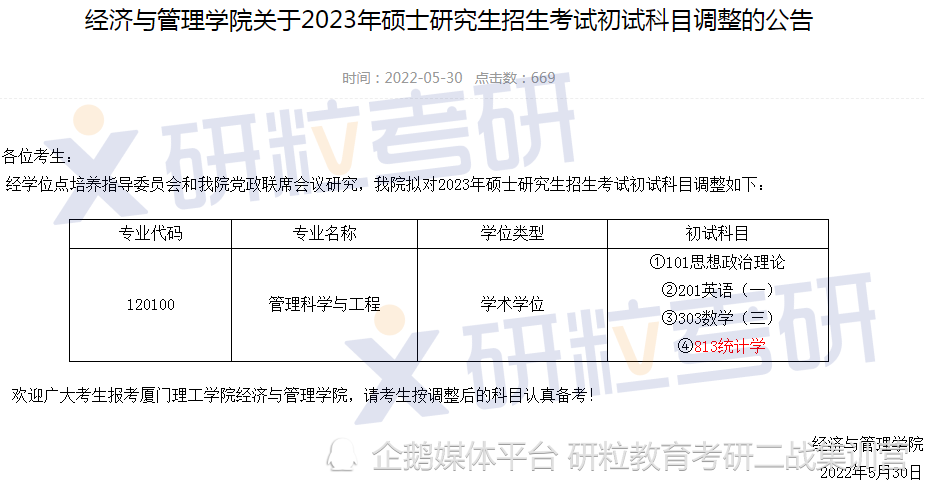 最新2023考研初试复试科目调整！