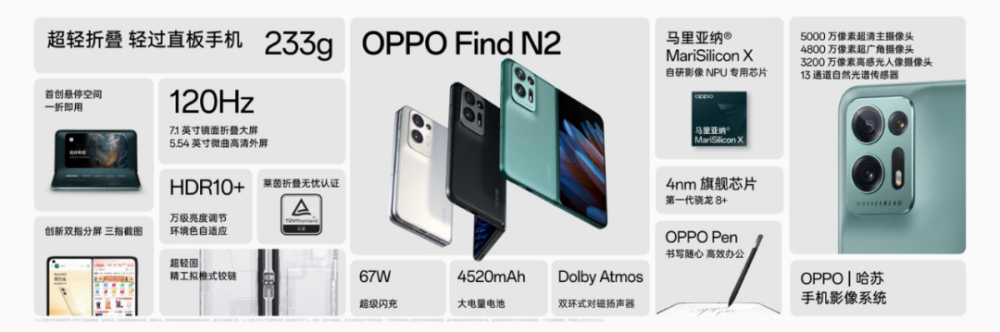 OPPO发布全新一代折叠屏Find N2系列：仅有233克，比旗舰直板机更轻！