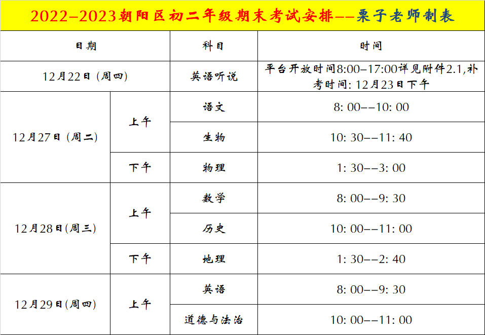 北京海淀朝阳4区期末线上考（附期末考详细安排）！