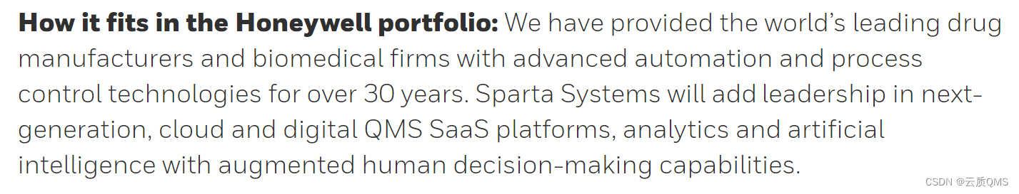 QMS-云质-质量管理软件-闲聊霍尼韦尔用13亿美元收购一家质量管理软件(QMS)小公司