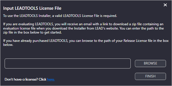 输入 LEADTOOLS 许可文件