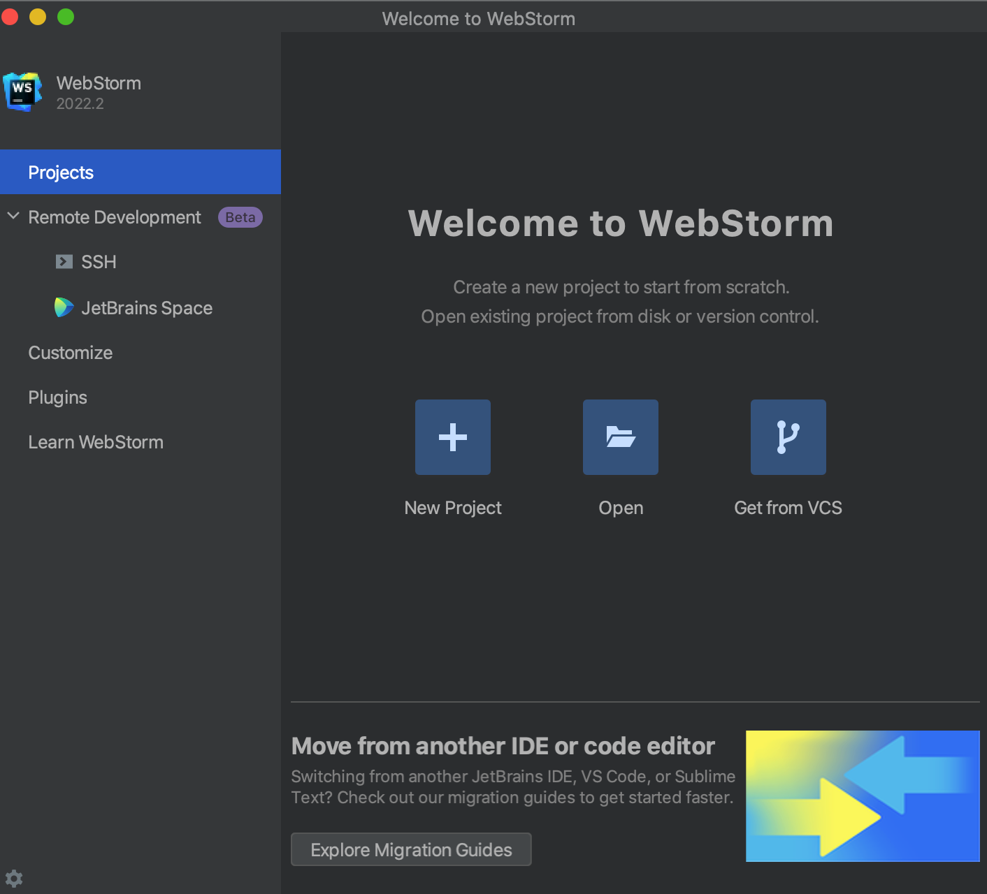 JavaScript开发工具WebStorm入门教程：第一次运行WebStorm