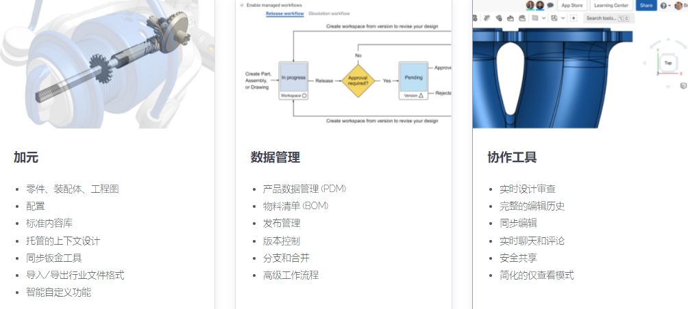 Onshape的功能截图